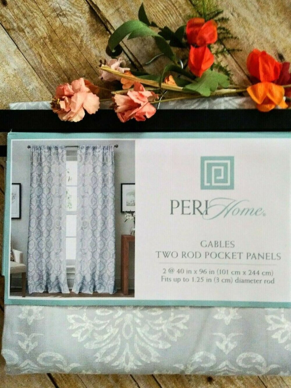Peri Home 2 Pk Gables Medallion Rod Pocket Curtain Panels 40x96 Ea Grey White